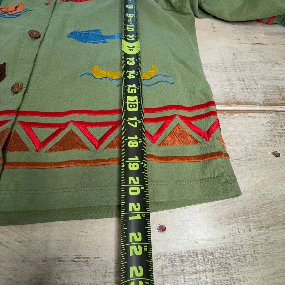 Michael Simon Lite Womens Green Embroidered Camp Cabin Maxi Dress Cardigan Set L